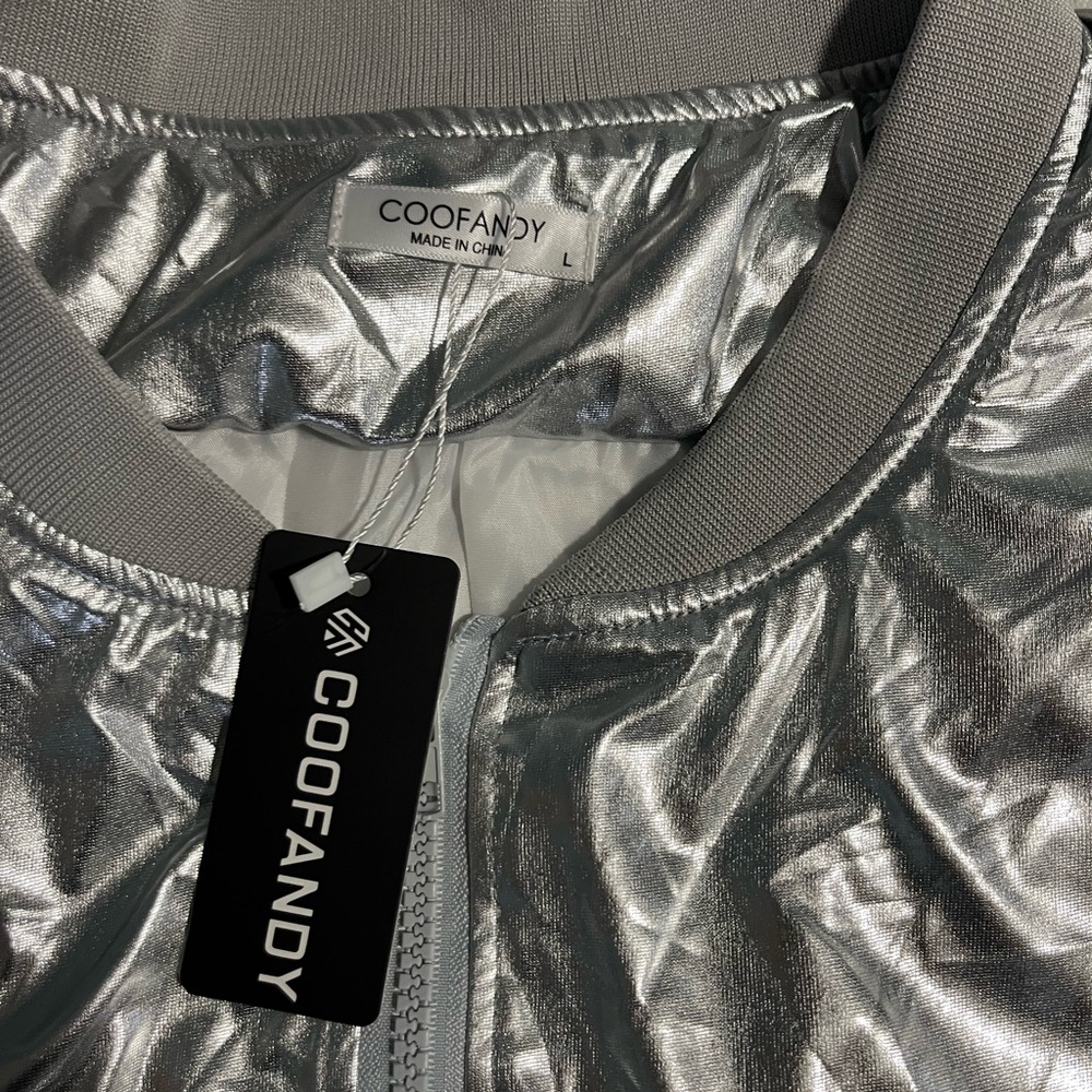 Coofandy Shiny Silver Bomber Jacket - Picture 3 of 4